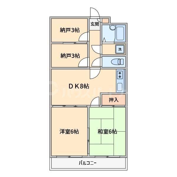 SUNHILLS(2SDK/3階)の間取り写真