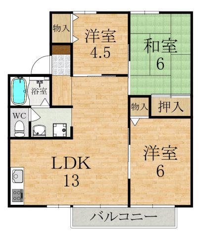 ヴィラール大和(3LDK/2階)の間取り写真