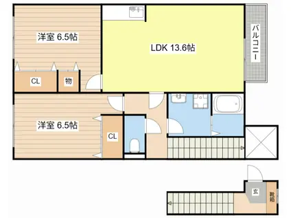 リーベン絹(2LDK/2階)の間取り写真