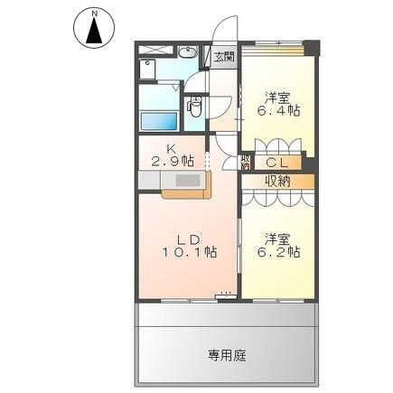 ヴァン パイン コートB棟(2LDK/1階)の間取り写真