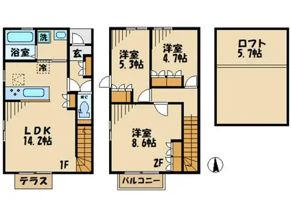 フォレストメゾン聖蹟(3LDK/1階)の間取り写真