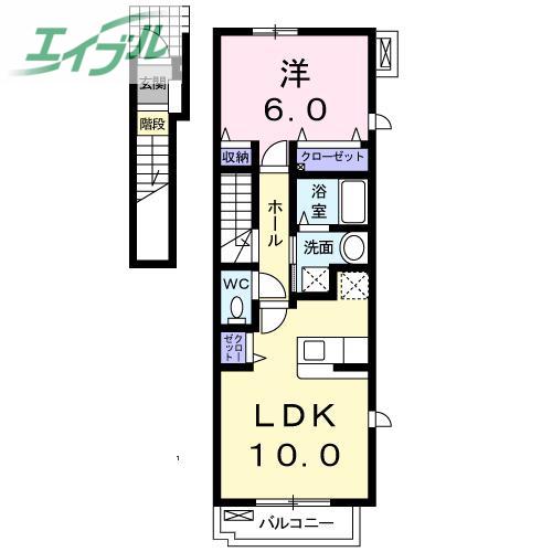 プリムローズ・K B棟(1LDK/2階)の間取り写真