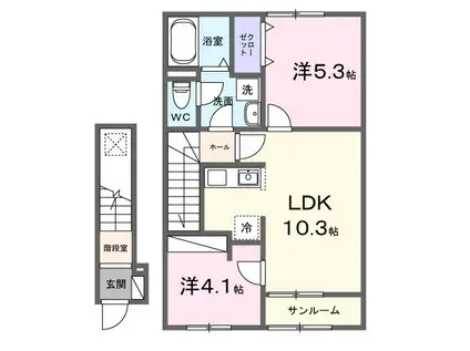 ヴェッセル(2LDK/2階)の間取り写真