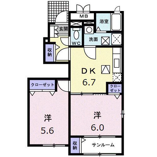ブルック サイドA(2DK/1階)の間取り写真