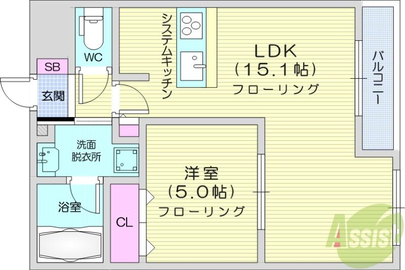 LUANA AIR RESIDENCE五橋(1LDK/1階)の間取り写真