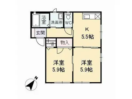 メゾンド藤A棟(2K/1階)の間取り写真