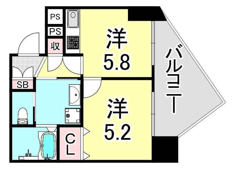 ワコーレハーバーシティ元町(1DK/7階)の間取り写真