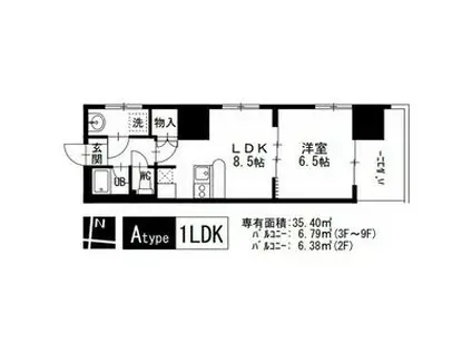 サン・ミズホビル(1LDK/9階)の間取り写真