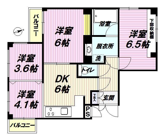 黒来マンション(4DK/3階)の間取り写真