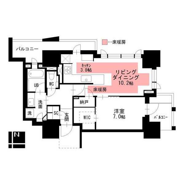 プラウドタワー名駅(1LDK/16階)の間取り写真