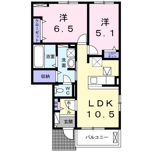グレイシス星田(2LDK/1階)の間取り写真