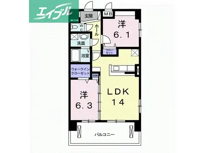 アンジュラピス(2LDK/9階)の間取り写真