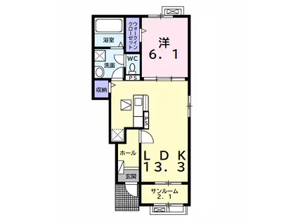 ローズグラスII(1LDK/1階)の間取り写真