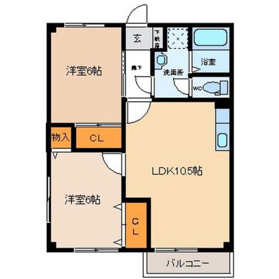 パティオ中川原(2LDK/1階)の間取り写真