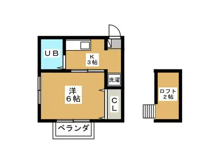 パークサイド三鷹(1K/2階)の間取り写真