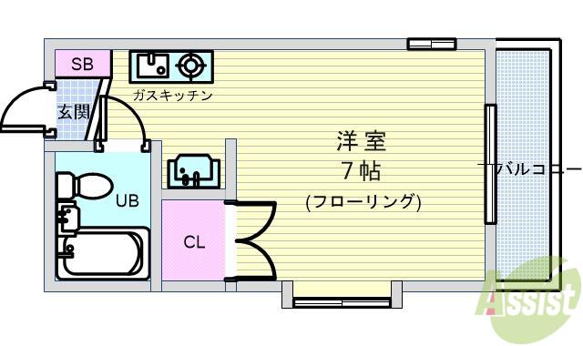 カルム西緑丘(ワンルーム/2階)の間取り写真