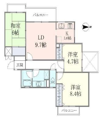 ベルメゾン狛江 A棟(3LDK/3階)の間取り写真