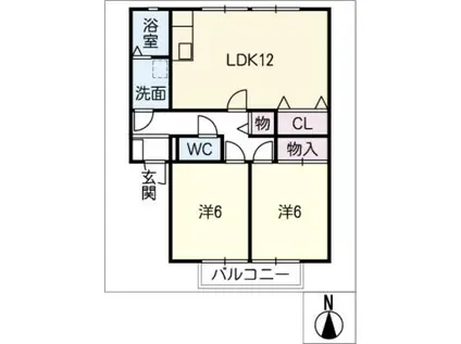 シャローム林 C棟(2LDK/2階)の間取り写真