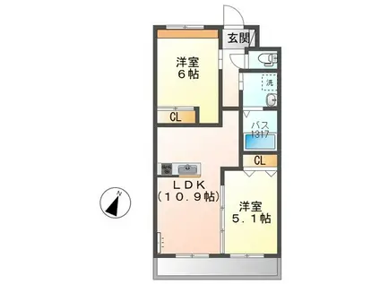 メゾンドU参番館(2LDK/1階)の間取り写真