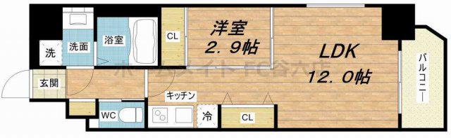 ラ・フォルム本町ウエスト(1LDK/8階)の間取り写真
