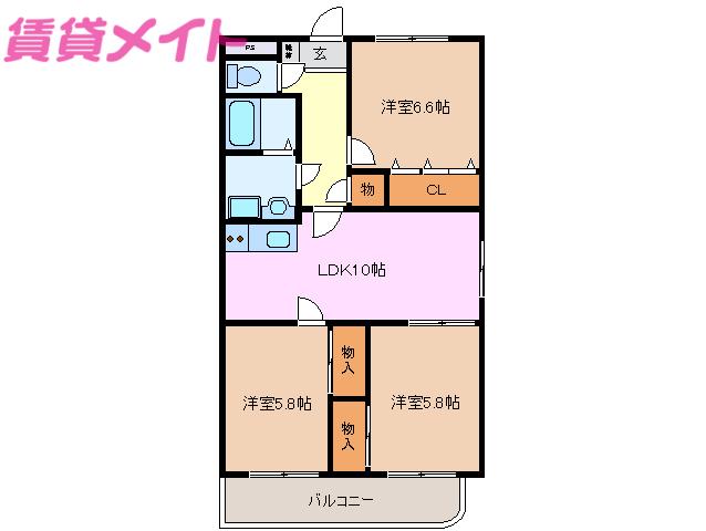 アフロディーテ(3LDK/2階)の間取り写真