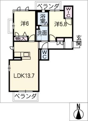 SHAMAISON GARDEN 710 HILLS(2LDK/3階)の間取り写真