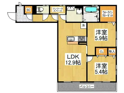 ベルトレノ(2LDK/2階)の間取り写真