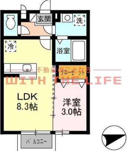 メゾンドルーラル(1LDK/2階)の間取り写真
