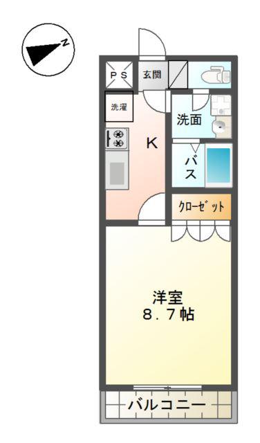 ウィングステラ湘南(1K/2階)の間取り写真