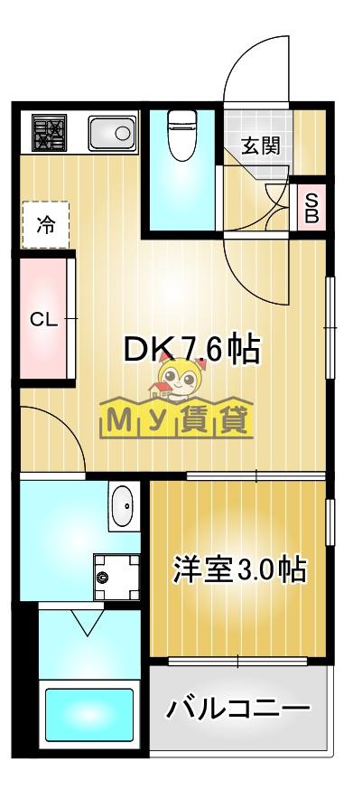レガーレ尾頭橋(1DK/3階)の間取り写真