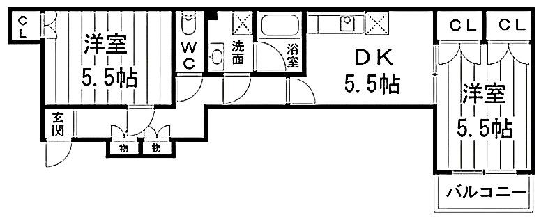 サザンビル(2DK/2階)の間取り写真