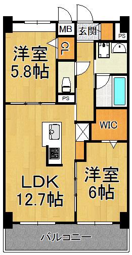 ミルト熊野(2LDK/5階)の間取り写真