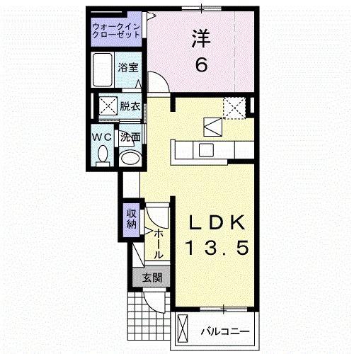 ハイムS C(1LDK/1階)の間取り写真
