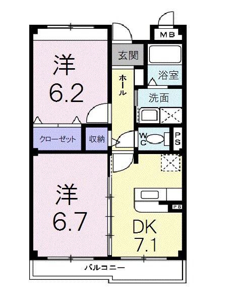 アロース(2DK/2階)の間取り写真