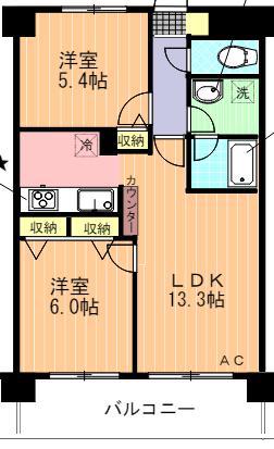 メルヴェーユ調布(2LDK/3階)の間取り写真