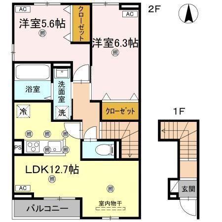 グランツ上福万 A棟(2LDK/2階)の間取り写真