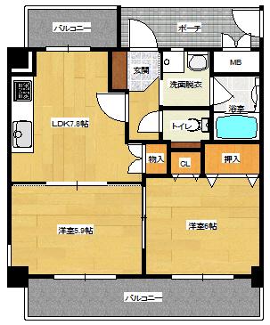 ルミエールK&M(2LDK/2階)の間取り写真