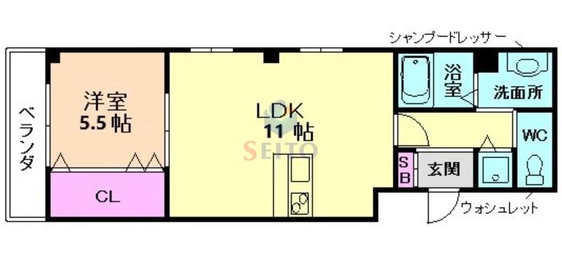 岡町グリーンハイツ(1LDK/4階)の間取り写真
