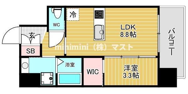 S-RESIDENCE難波西ALTER(1LDK/4階)の間取り写真
