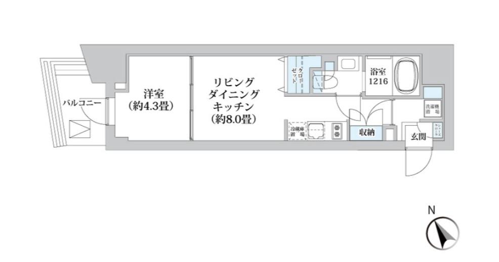 ライオンズフォーシア五反田(1LDK/11階)の間取り写真