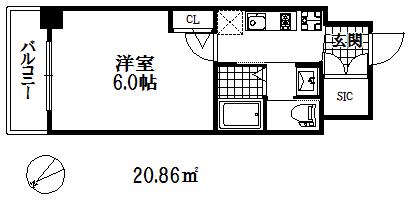 エステムコート神戸元町2リザーブ(1K/2階)の間取り写真