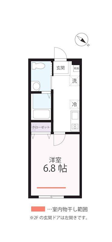 クワイエット クラブ ハウス ミックス三ツ沢下町2(1K/2階)の間取り写真