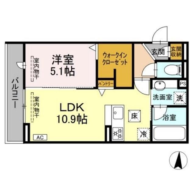 D CREST 若松町(1LDK/1階)の間取り写真