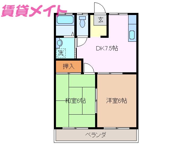 REANA鈴鹿アパートメント(2DK/2階)の間取り写真