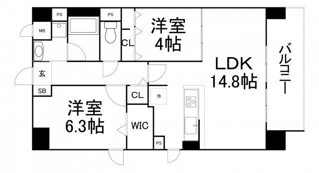グレイス京橋(2LDK/2階)の間取り写真