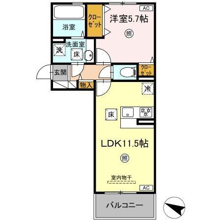 TORISIA古閑(1LDK/1階)の間取り写真