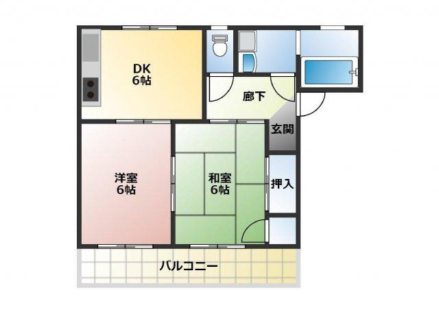 エスポワールフジD(2DK/2階)の間取り写真