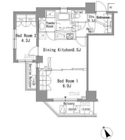 パークアクシス門前仲町(2DK/2階)の間取り写真