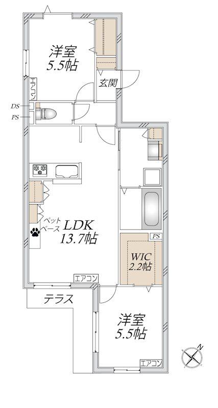 レザンテラス(2LDK/1階)の間取り写真