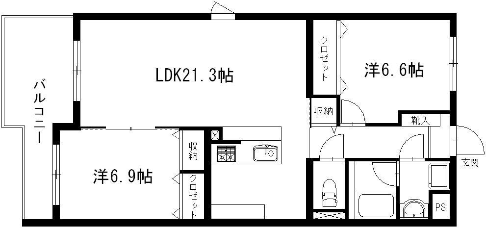 リーベンハイム・カガ(2LDK/2階)の間取り写真
